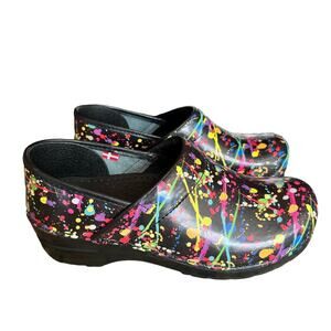 Sanita Black Clog Heels with Neon Paint Splatter